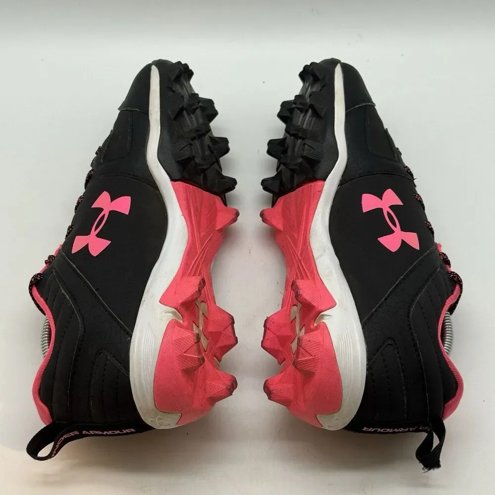 Under Armour LeadOff Low JR Cleats Youth 6 Women 7.5 Black Hot Pink 3022072-002